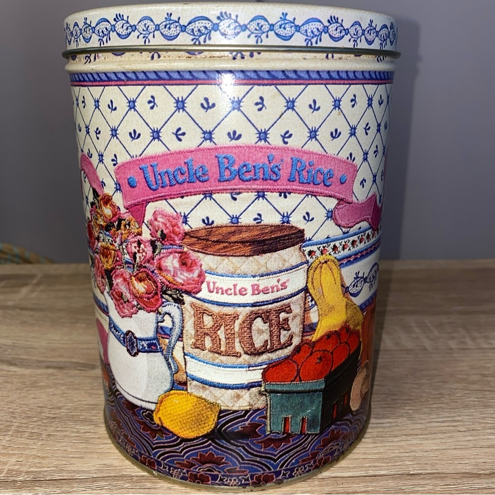 Vintage 1987 Uncle Ben’s Rice Tin Canister Kitchen Decor 7.25” Farmhouse Cottage - Picture 2 of 9
